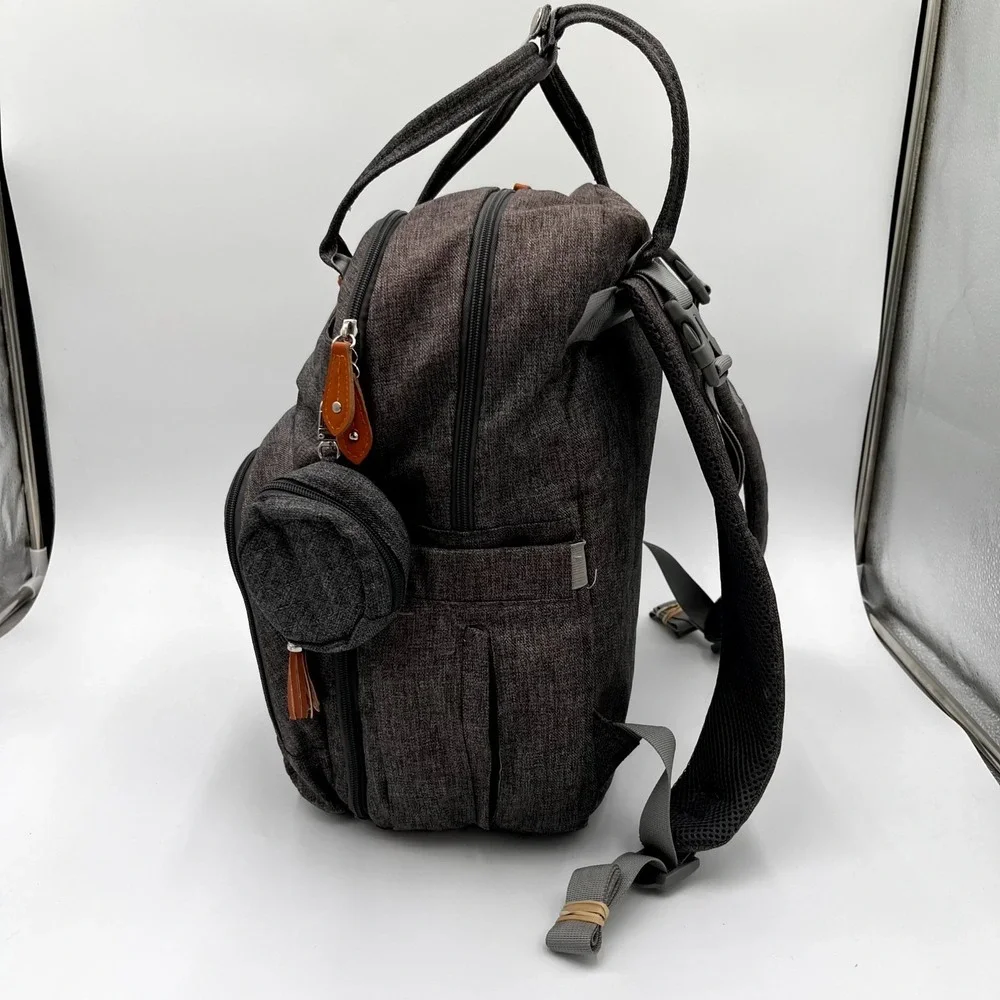 Babbleroo Backpack Charcoal Gray Pockets Padded Shoulder Straps Diaper Bag